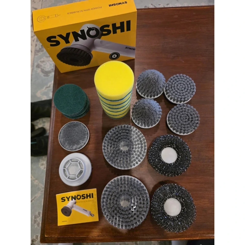 Synoshi Power Spin Scrubber Bundle 2 Units 1 Sealed 1 Tested w/ 16 Attachments